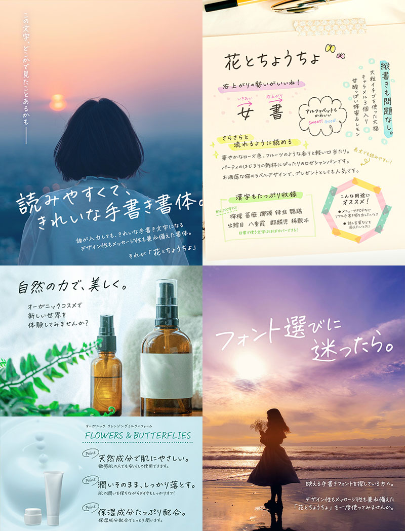 手書きフォント 花とちょうちょ 使用例02