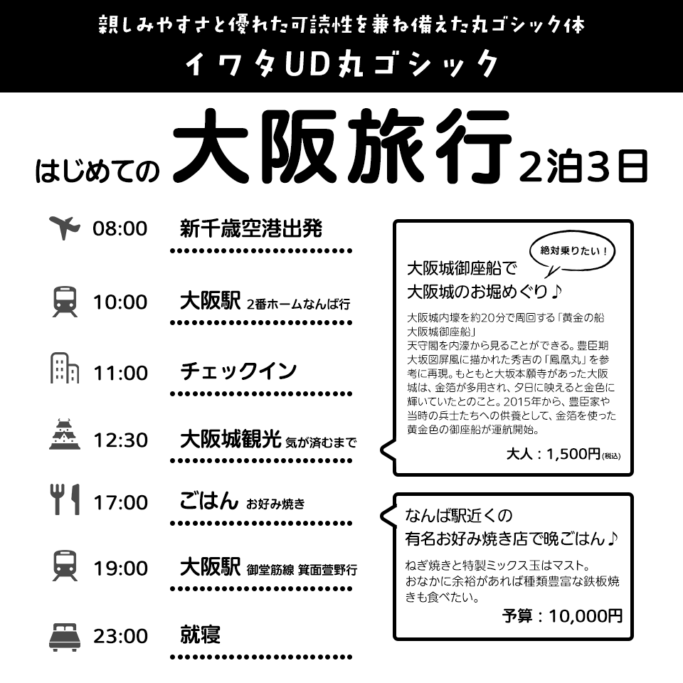 「旅のしおり」に合うフォント イワタUD丸ゴシック